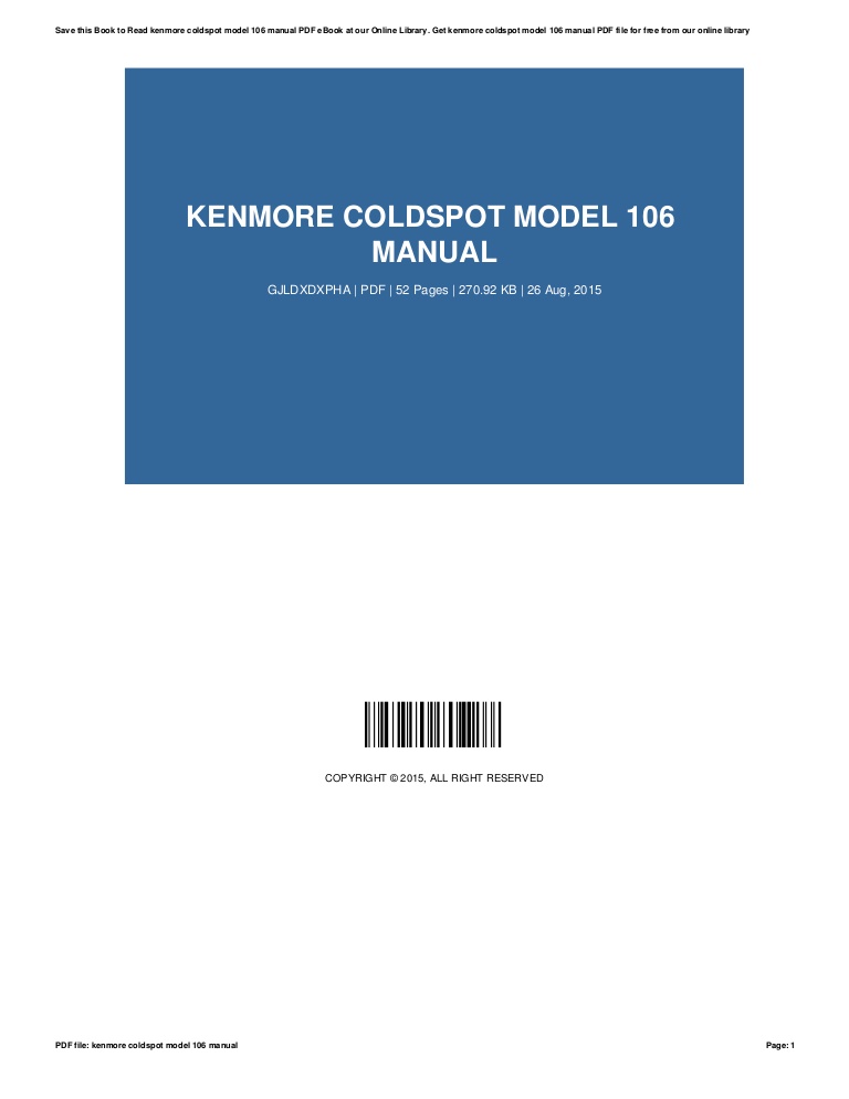 Kenmore Coldspot 106.55534400 User Manual