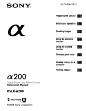 Sony alpha 200 user manual pdf download